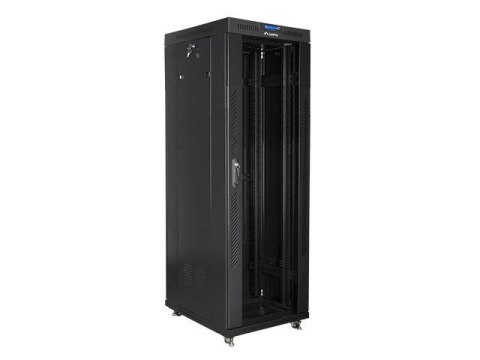 Szafa instalacyjna Rack stojąca 19" 37U 600x800 czarna drzwi szklane LCD Lanberg (flat pack)