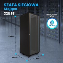 Extralink Szafa rack 32U 800x800 Czarna stojąca