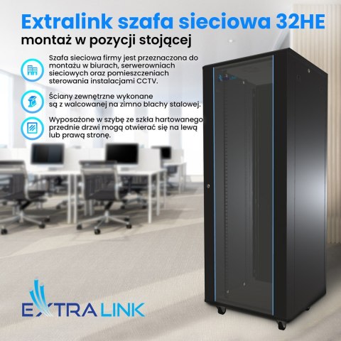 Extralink Szafa rack 32U 800x800 Czarna stojąca