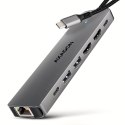 AXAGON HMC-7HX2 Hub USB, 2x USB-A, 1x USB-C, 2x HDMI 2.0, 1x RJ45, 100 W PD - srebrny