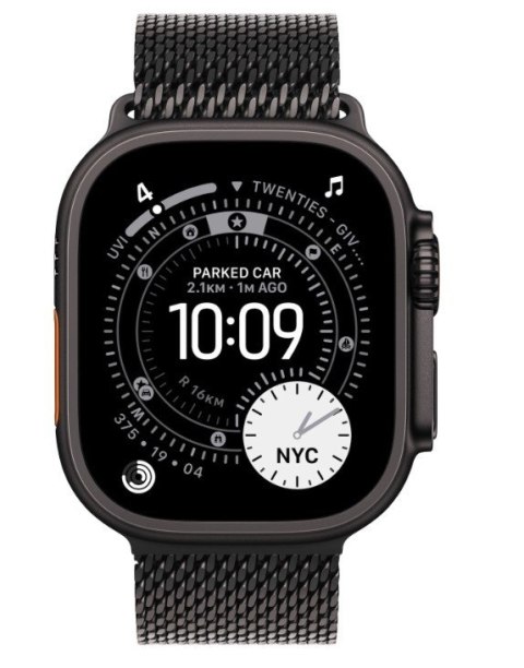 Apple Watch Ultra 3 GPS + Cellular, koperta 49 mm z tytanu w kolorze czarnym, bransoleta mediolańska z tytanu w kolorze czarnym - rozm