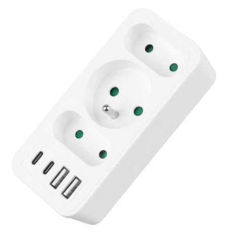 Gniazdko prądowe x3 + 4xUSB Maclean MCE248 F/W, rozgałęźnik z 3 gniazdami, 2xUSB A, 2xUSB C PD 20W, 1x16A + 2x6A