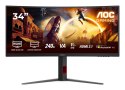 Monitor AOC CU34G4Z 34-calowy, Szybkie VA, WQHD 21:9, 240 Hz, 1 ms, 3440 x 1440 pikseli, 450 cd/m2, ilość portów HDMI: 2, kolor 