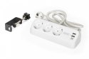 Digitus Listwa zasilająca biurkowa, 3 gniazda Schuko, 2x USB-A (2x 12W), 1x USB-C (30W) z zaciskiem na blat, kabel 1,5m, biała