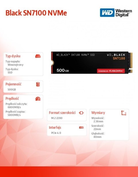 Western Digital Dysk SSD Black 500GB SN7100 NVMe 2280 M2