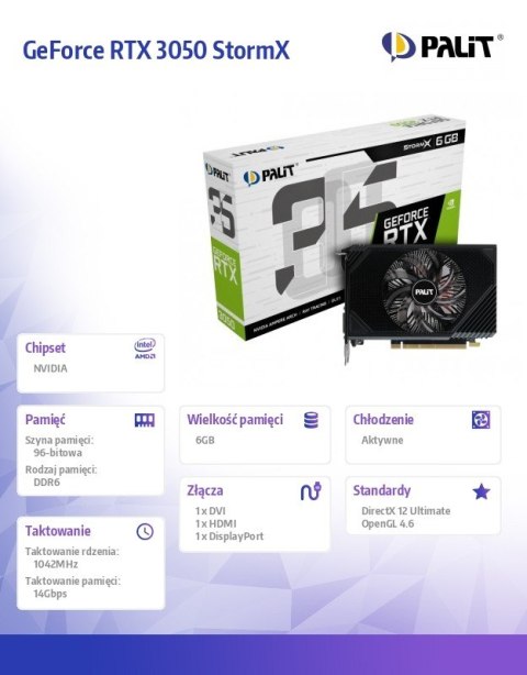 Palit Karta graficzna GeForce RTX 3050 StormX 6GB GDDR6 96bit DVI/DP/HDMI