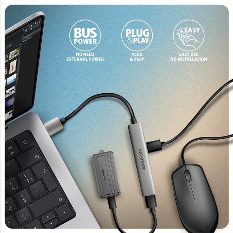 AXAGON HUE-STA HUB 4-portowy 1x USB-A 5Gbps, 2x USB2.0 + 1x USB-C 2.0, 12cm kabel USB-A
