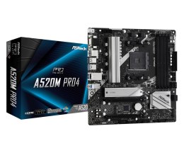 ASRock Płyta główna A520M Pro4 AM4 4DDR4 HDMI/DP/VGA M.2 mATX