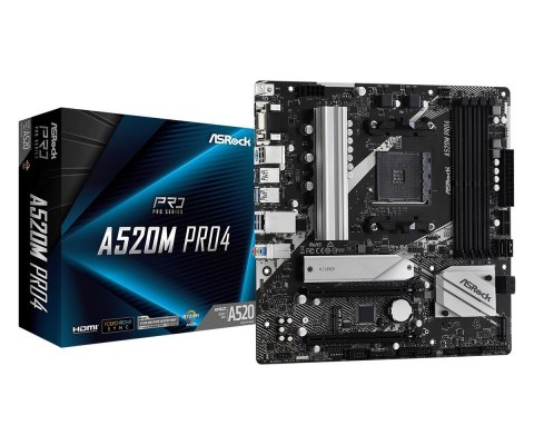 ASRock Płyta główna A520M Pro4 AM4 4DDR4 HDMI/DP/VGA M.2 mATX