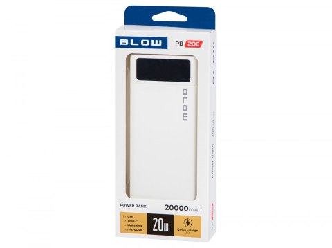 BLOW PowerBank PB20E QC+PD 20W 20000mAh+lightning Biały