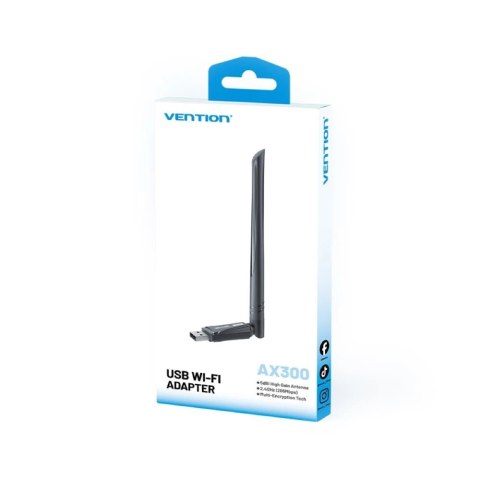 Karta sieciowa Vention AX300 USB Wi-Fi 6 2.4GHz z anteną czarny