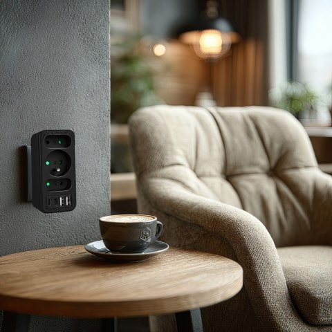 MACLEAN GNIAZDKO PRĄDOWE X3 + 4XUSB, ROZGAŁĘŹNIK Z 3 GNIAZDAMI, 2XUSB A, 2XUSB C PD 20W, 1X16A + 2X6A MCE248 F/B