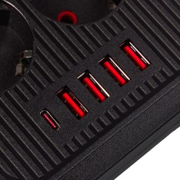 MACLEAN LISTWA ZASILAJĄCA MACLEAN, PRZEDŁUŻACZ 6 GNIAZD + 4XUSB, 110-240V AC 50/60HZ, 2.1A MAX 2500W, 3M, CZARNA, MCE391 B MC