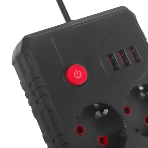 MACLEAN LISTWA ZASILAJĄCA, PRZEDŁUŻACZ 2 GNIAZDA + 3XUSB, 110-240V AC 50/60HZ, 2.1A MAX 2500W, 1.5M, CZARNA MCE387 B