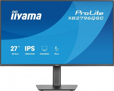 IIYAMA Monitor ProLite 27 cali XB2796QSC-B1 IPS,QHD,HDMI,USB-C (PD 65W),75Hz, 350cd, 1xUSB 3.2 , 1xUSB-C, 2x2W, HAS 150/PIVOT/obrót sto