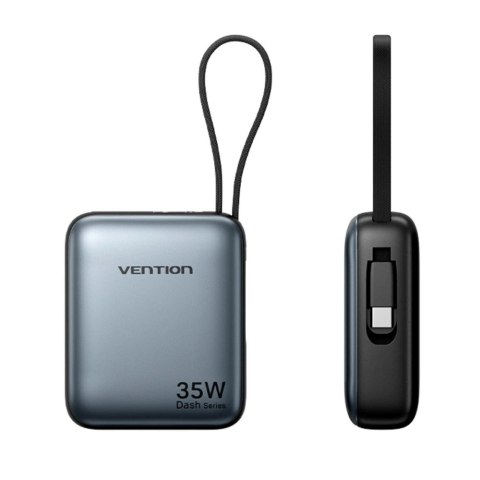 Powerbank Vention 10000mAh 35W PD z wbudowanym kablem USB-C szary