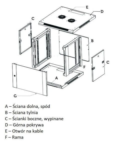 Extralink Szafka wisząca rack 12U 600x450 szara szklane drzwi