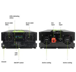 Green Cell Przetwornica LCD 12V 2000W/4000W Czysty sinus z wywietlaczem