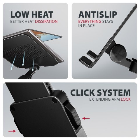 AXAGON STND-LRB Podstawa do laptopów aluminiowa 10-17,3 cala regulowana wysokość, obrotowa o 360 stopni, Czarna