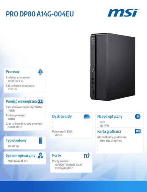 MSI Komputer PRO DP80 A14G-004EU WIN11PRO/IC5-14400/16GB/512SSD/WF/BK