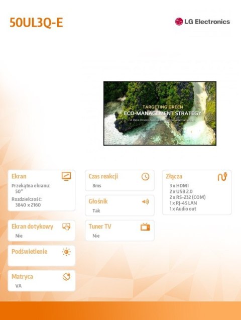 LG Electronics Monitor 50UL3Q-E 350cd/m2 UHD 16/7