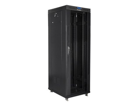 SZAFA INSTALACYJNA RACK STOJĄCA 19" 37U 600X800 CZARNA DRZWI SZKLANE LCD LANBERG (FLAT PACK)