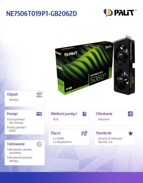Palit Karta graficzna GeForce RTX 5060 TI DUAL 8GB GDDR7 128bit 3DP/HDMI