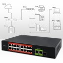 Qoltec Przełącznik sieciowy SWITCH FAST Ethernet PoE | 16x RJ45 10/100 Mb/s | 2x RJ45 Uplink 1000 Mb/s | 1x SFP 1000Mb/s