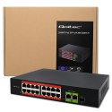 Qoltec Przełącznik sieciowy SWITCH FAST Ethernet PoE | 16x RJ45 10/100 Mb/s | 2x RJ45 Uplink 1000 Mb/s | 1x SFP 1000Mb/s