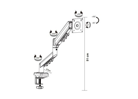 TB Uchwyt TB-MG3 do monitora na sprężynie gazowej do 26 cali 10kg VESA 100x100