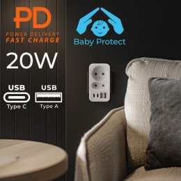 Maclean Rozdzielacz na 2 gniazda MCE249 F/W 2x USB-A 2x USB-C