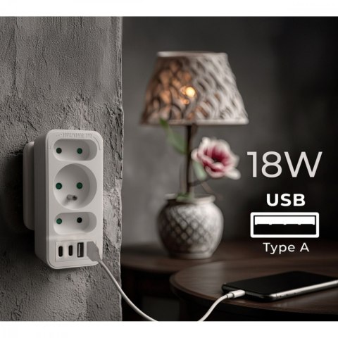 Maclean Rozdzielacz na 3 gniazda MCE248 F/W 2xUSB-A 2xUSB-C biały