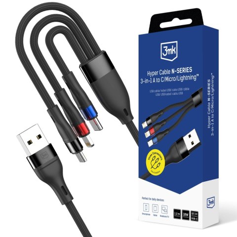 Kabel USB 3mk Hyper Cable N-SERIES 3-in-1 A to C/Micro/Lightning 18W 9V/2A 1,2m