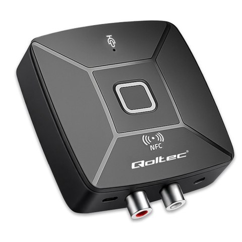Qoltec Bezprzewodowy transmiter odbiornik Audio HiFi Home&Car | Bluetooth 6.0 | NFC | 2 x RCA | 1 x AUX MiniJack 3.5mm | Mikrofon