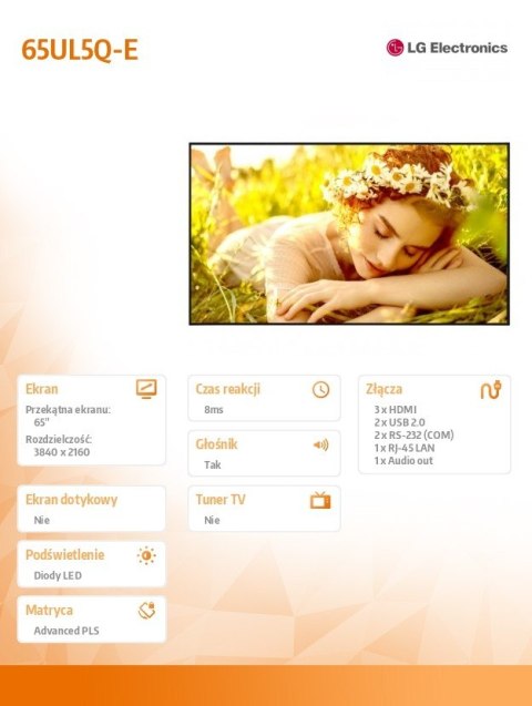LG Electronics Monitor wielkoformatowy 65UL5Q-E 500cd/m2 UHD 24/7
