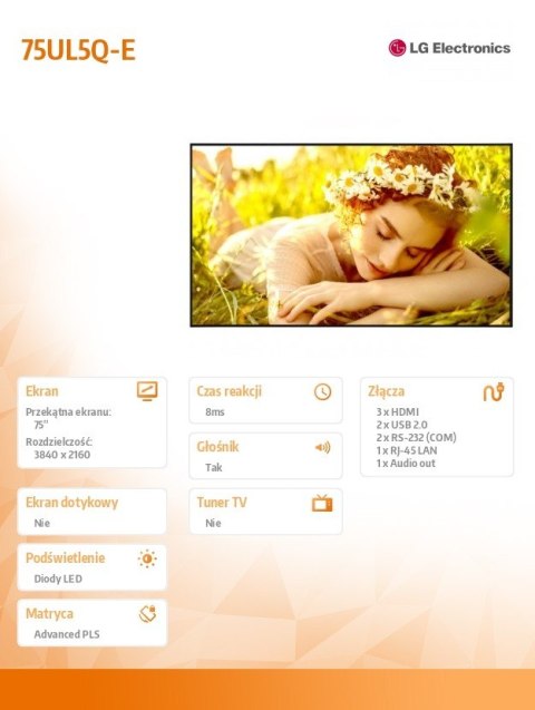 LG Electronics Monitor wielkoformatowy 75UL5Q-E 500cd/m2 UHD 24/7