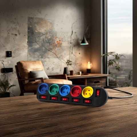 Maclean Listwa zasilająca 1,5m przedłużacz 5 gniazd MCE204M