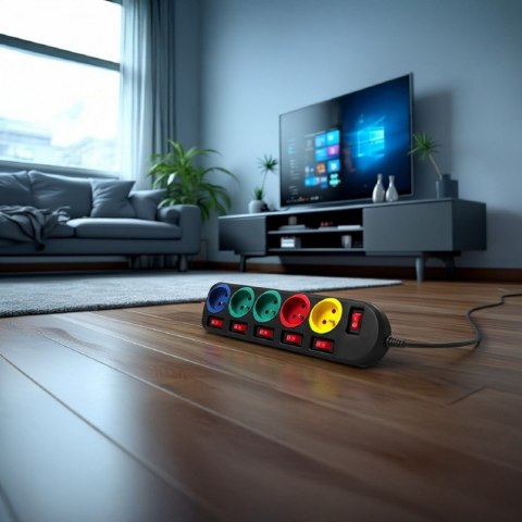 Maclean Listwa zasilająca 1,5m przedłużacz 5 gniazd MCE204M