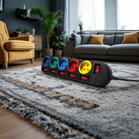 Maclean Listwa zasilająca 1,5m przedłużacz 5 gniazd MCE204M