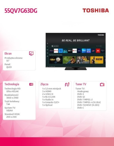 Toshiba Telewizor QLED 55 cali 55QV7G63DG