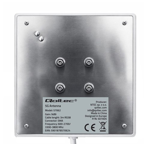 Qoltec Antena 4G 5G LTE | 9dBi | kierunkowa | zewnętrzna | SMA | wodoodporna | 3m