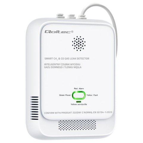 Czujnik wycieku gazu ziemnego i tlenku węgla Qoltec | alarm 85dB | LED