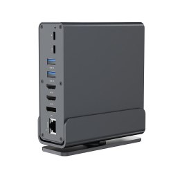 Adapter USB-C żeński 15w1 Hub USB 2.0 i 3.0 + HDMI + DisplayPort + PD + czytnik kart + LAN + audio Gembird szary