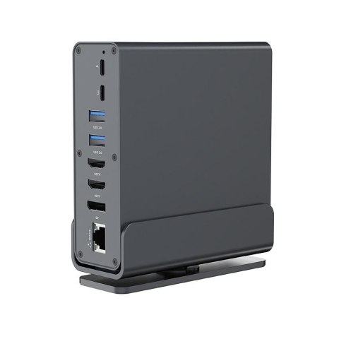 Adapter USB-C żeński 15w1 Hub USB 2.0 i 3.0 + HDMI + DisplayPort + PD + czytnik kart + LAN + audio Gembird szary