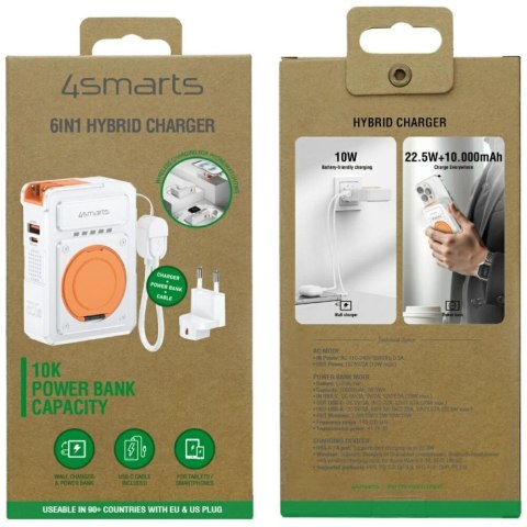 4smarts Ładowarka 6w1 Powerbank 10000mAh 22,5W Qi indukcyjne USB-C + USB-A + kabel USB-C Biała