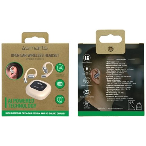4smarts Słuchawki Bluetooth OWS tłumacz AI SkyBuds z ekranem Beżowe