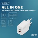 Digitus Ładowarka sieciowa 20W | 1x USB-C, 1x USB-A | PD 3.0, QC 3.0 | Biała