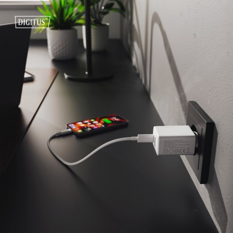 Digitus Ładowarka sieciowa GaN II 30W | 1x USB-C, 1x USB-A | PD 3.0, QC 3.0 | Biała