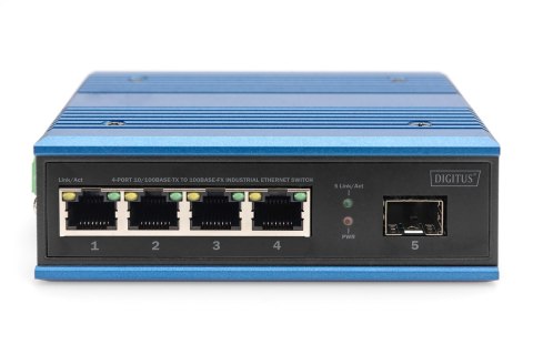Przemysłowy switch 4x 100 Base-TX + 1x uplink 100Base-FX (bez modułu) DIN rozszerzony zakres temp.