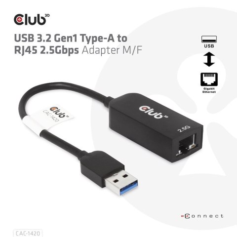 Karta sieciowa USB CLUB3D CAC-1420 (USB 3.2 Gen1 Type A to RJ45 2.5Gbps Adapter)